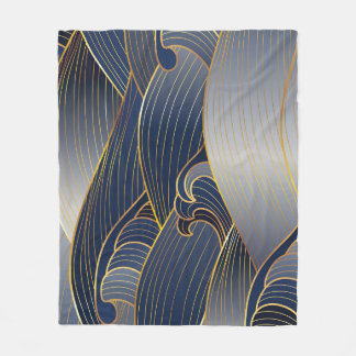 Gold Wave Lines, Abstract Vintage. Fleece Blanket