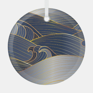 Gold Wave Lines, Abstract Vintage. Glass Tree Decoration