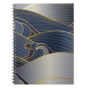 Gold Wave Lines, Abstract Vintage. Notebook