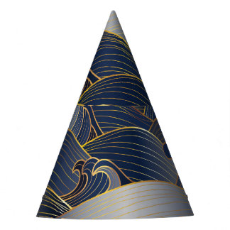 Gold Wave Lines, Abstract Vintage. Party Hat