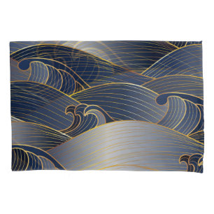 Gold Wave Lines, Abstract Vintage. Pillowcase
