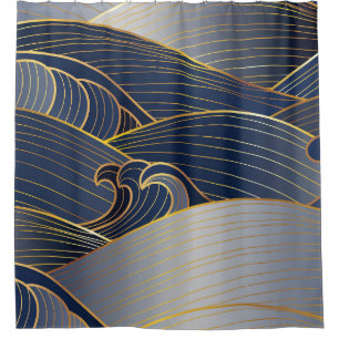 Gold Wave Lines, Abstract Vintage. Shower Curtain