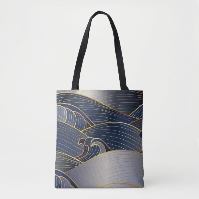 Gold Wave Lines, Abstract Vintage. Tote Bag (Front)