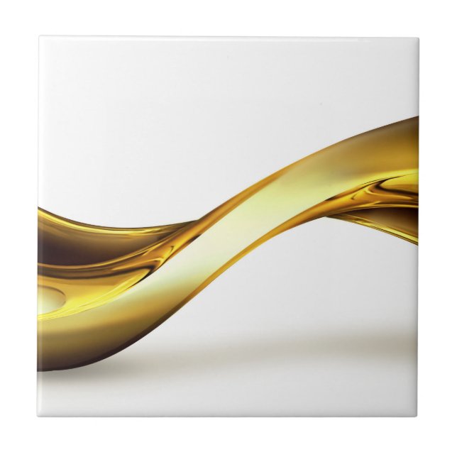 Gold Wave on White Pretty Ceramic Tile (Front)