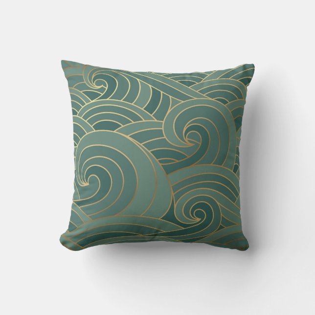 Gold Wave: Traditional Oriental Luxury Cushion (Front)