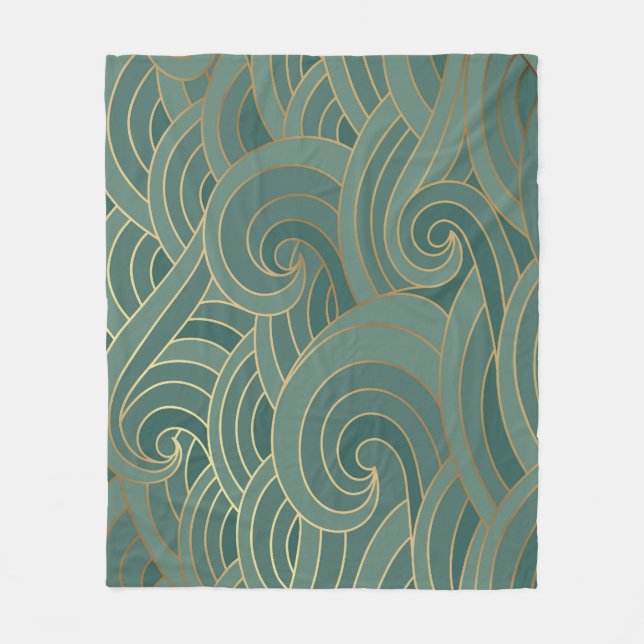 Gold Wave: Traditional Oriental Luxury Fleece Blanket (Front)