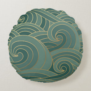 Gold Wave: Traditional Oriental Luxury Round Cushion