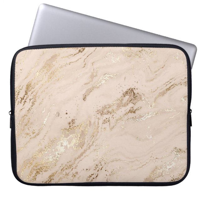 Gold Waves: Abstract Marble Laptop Sleeve (Front)