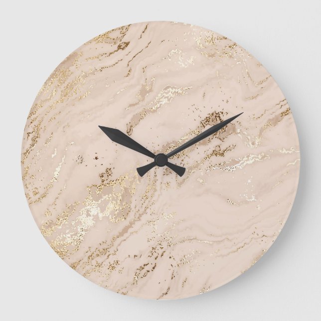 Gold Waves: Abstract Marble Large Clock (Front)
