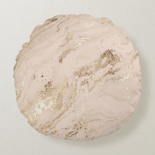 Gold Waves: Abstract Marble Round Cushion