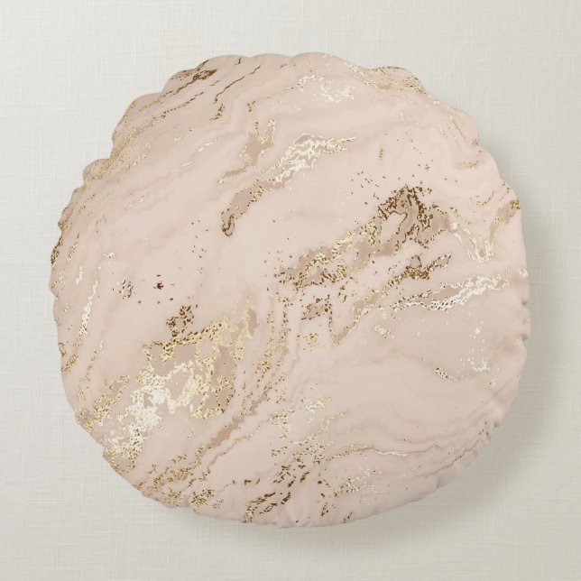 Gold Waves: Abstract Marble Round Cushion (Front)