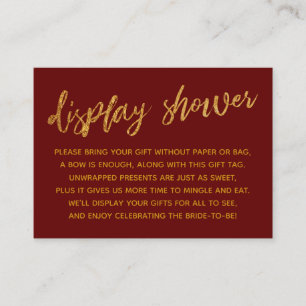 Gold Waves & Handwriting Burgundy Display Shower Enclosure Card