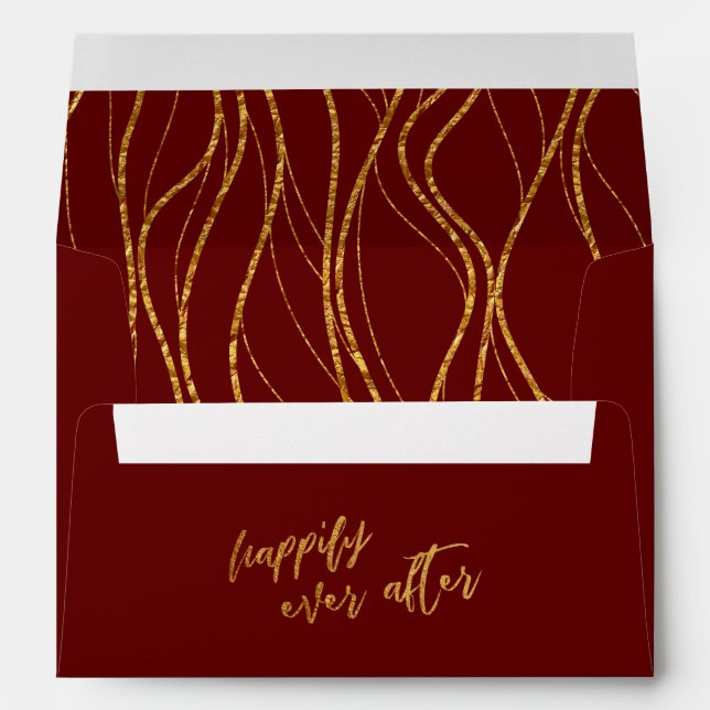 Gold Waves Handwriting Happily Ever After Burgundy Envelope (Back (Bottom))