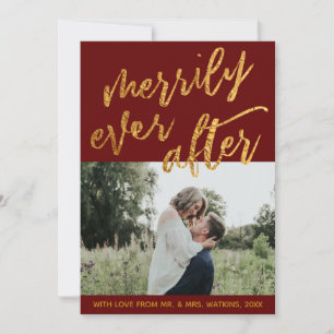 Gold Waves on Burgundy Merrily Ever After, Photo Holiday Card