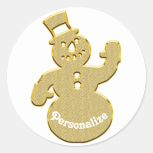 Gold waving cute snowman sticker