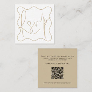 Gold Wavy Line Border Script QR Code Wedding RSVP Enclosure Card