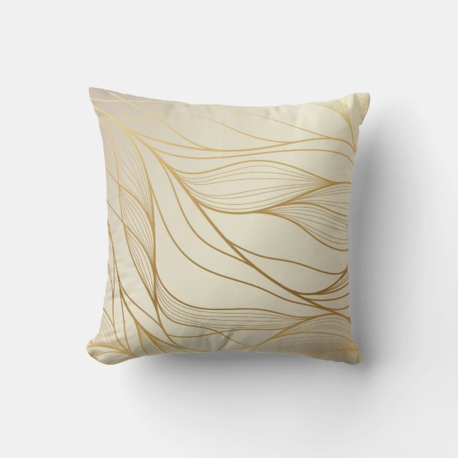 Gold wavy pattern. Luxurious golden linear ornamen Cushion (Front)