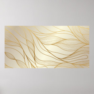Gold wavy pattern. Luxurious golden linear ornamen Poster