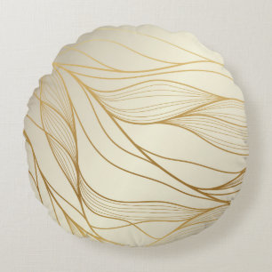 Gold wavy pattern. Luxurious golden linear ornamen Round Cushion