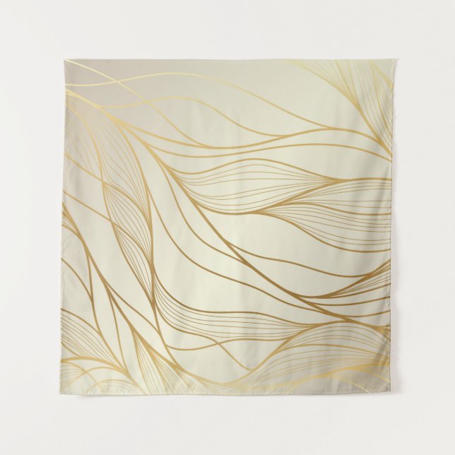 Gold wavy pattern. Luxurious golden linear ornamen Tapestry (Front)
