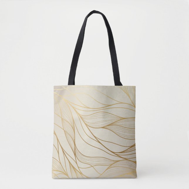 Gold wavy pattern. Luxurious golden linear ornamen Tote Bag (Front)