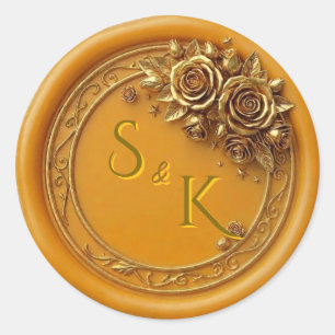 Gold Wax Seal Rose Wedding Monogram Sticker