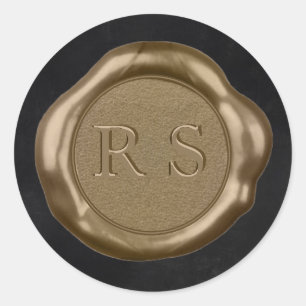 Gold Wax seal Sticker monogram on charcoal black,