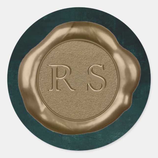 Gold Wax seal Sticker monogram on emerald green, (Front)