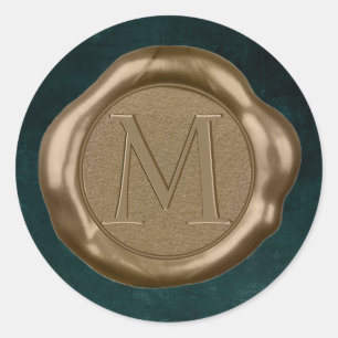 Gold Wax seal Sticker monogram on emerald green,