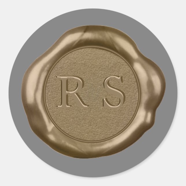 Gold Wax seal Sticker monogram on grey, (Front)