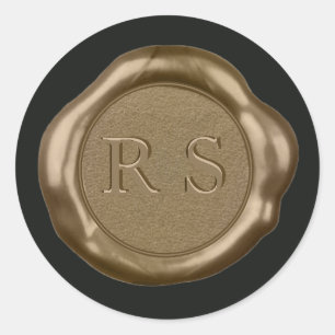 Gold Wax seal Sticker monogram on hunters green,