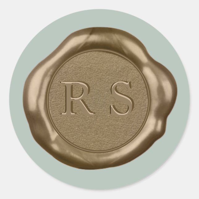 Gold Wax seal Sticker monogram on sage green, (Front)
