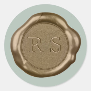 Gold Wax seal Sticker monogram on sage green,