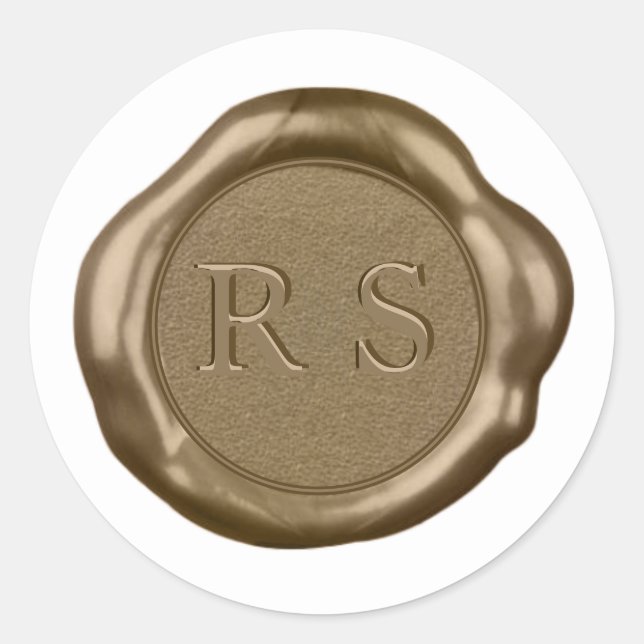 Gold Wax seal Sticker monogram on white, (Front)