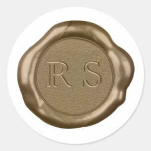 Gold Wax seal Sticker monogram on white,
