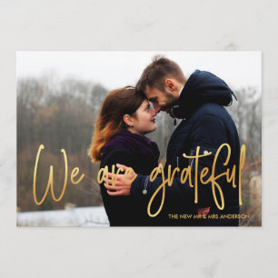 Gold   We are grateful 2 Photo Wedding Thank You Card
