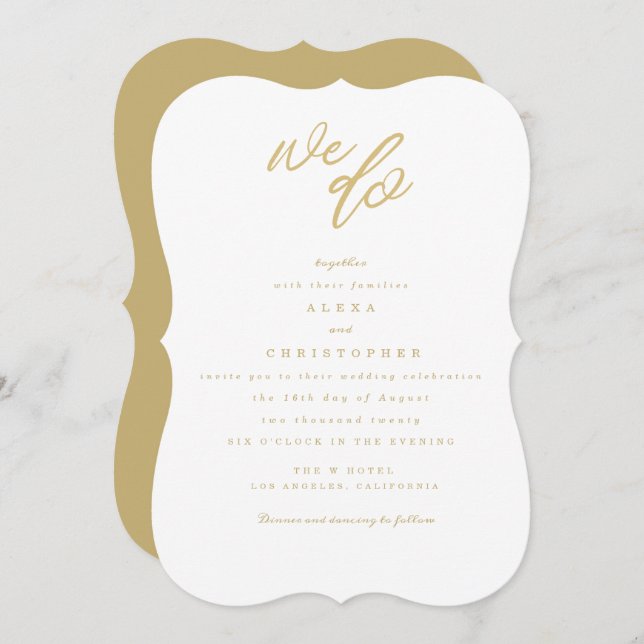 Gold We Do Script Beach Wedding Invite (Front/Back)