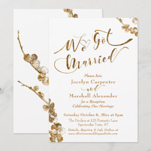 Gold We Got Married with Botanicals on White Invitation