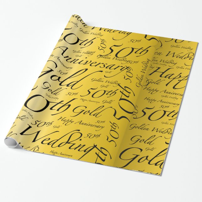 Gold Wedding 50th Anniversary Wrapping Paper (Unrolled)