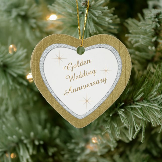 Gold Wedding Anniversary Faux Diamond Keepsake Ceramic Ornament (Tree)
