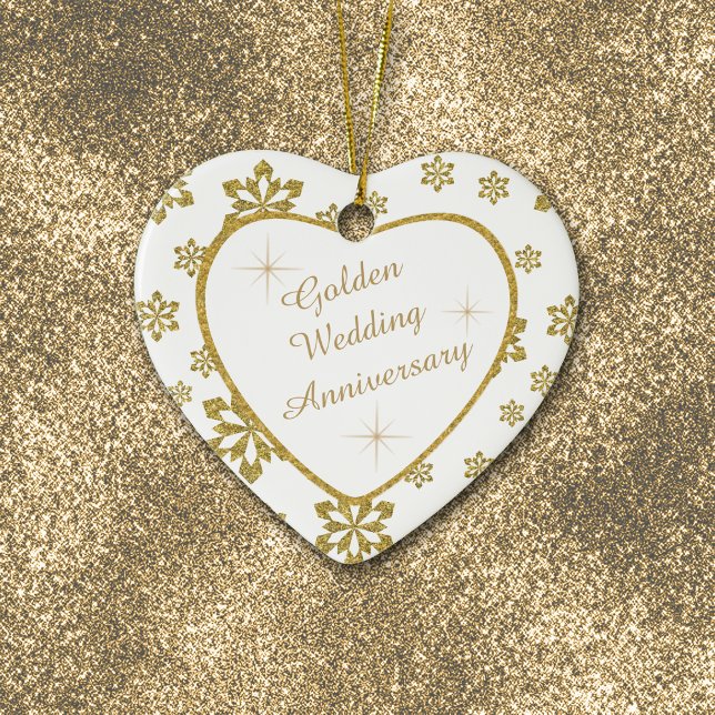 Gold Wedding Anniversary Snowflake Keepsake Ceramic Tree Decoration (Creator Uploaded)