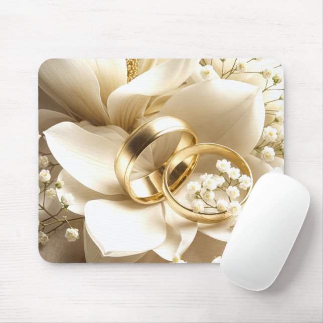 Gold Wedding Bands On a Magnolia Mouse Pad (With Mouse)