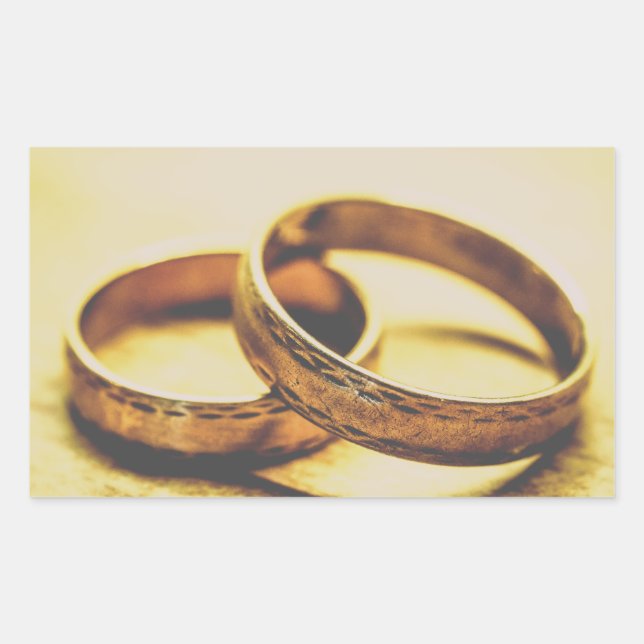  GOLD WEDDING BANDS WEDDING  RECTANGULAR STICKER (Front)