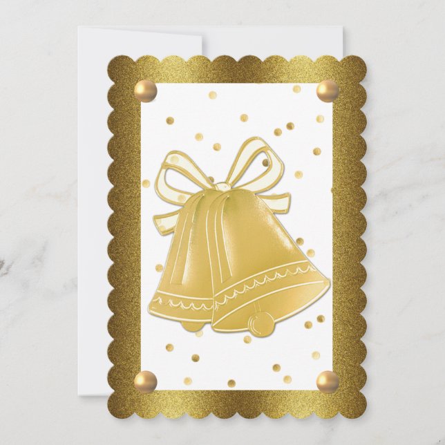 Gold Wedding Bells Scalloped Elegant Invitation (Front)
