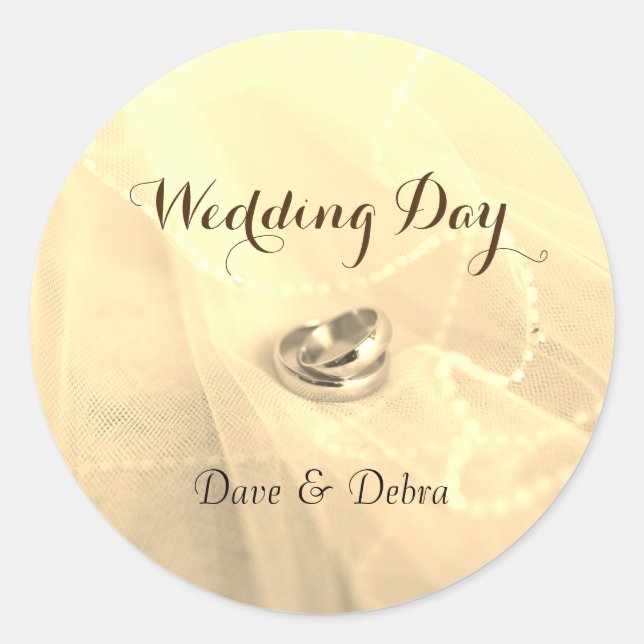 Gold Wedding Day with wedding rings  Classic Round Classic Round Sticker (Front)