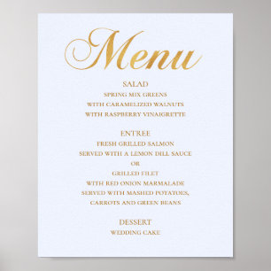 Gold wedding dinner menu. Blue elegant simple Poster