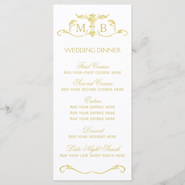 Gold wedding dinner menu template set (Front)