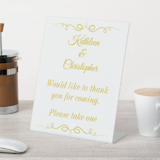 Gold Wedding Favour Thank You For Coming Pedestal Sign