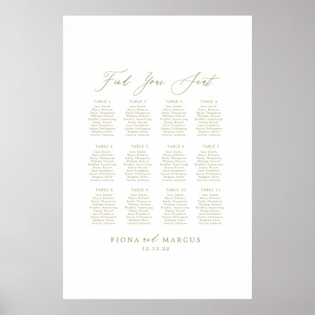 Gold Wedding Find Your Seat Seating Sign (Front)