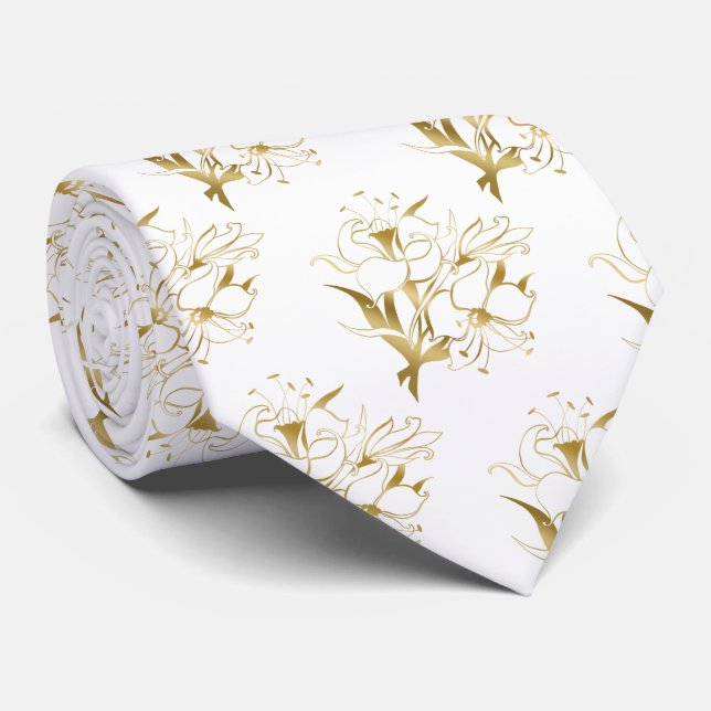 Gold wedding floral design. Flower illustration Tie (Rolled)